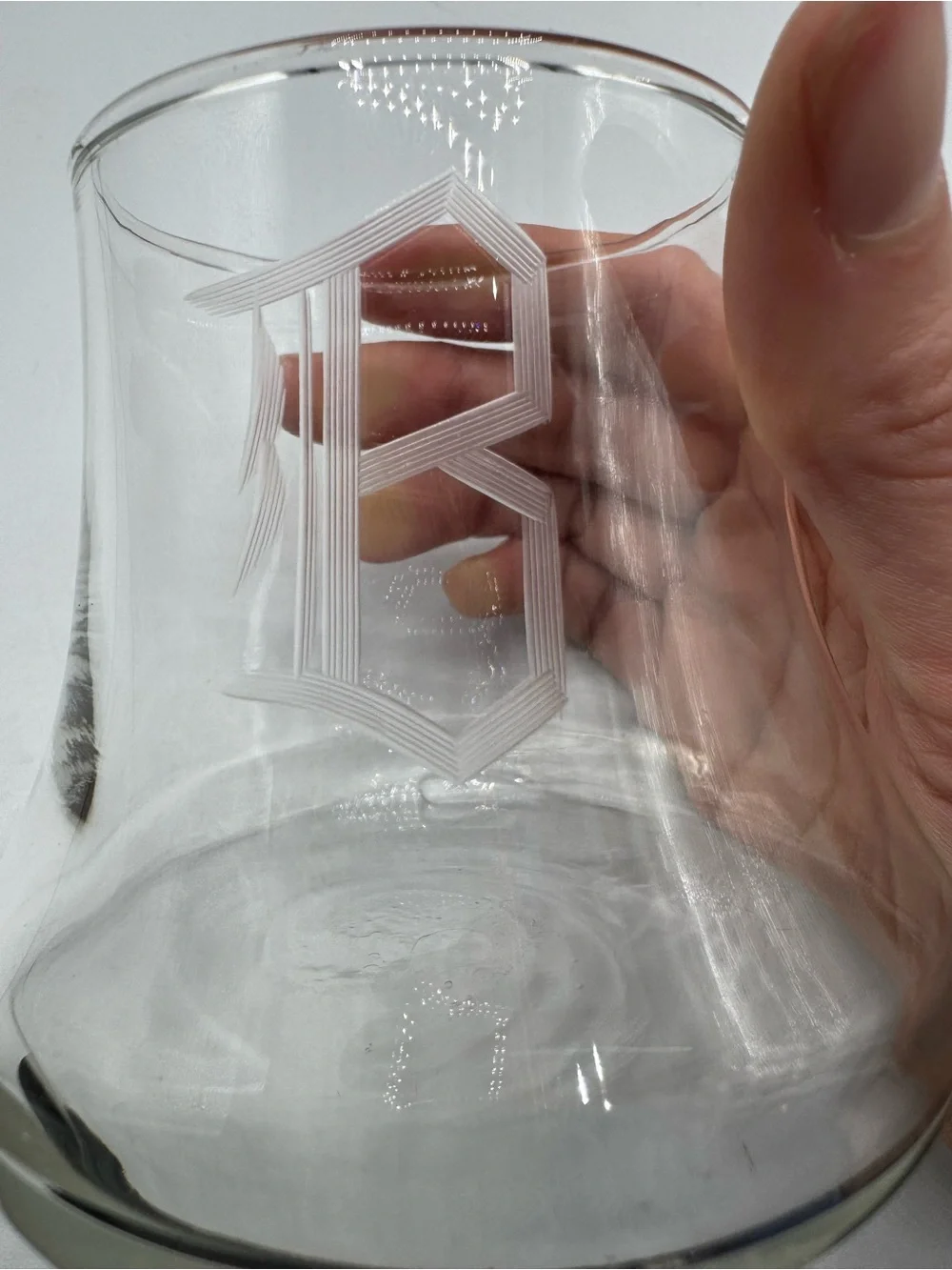 Large Vintage Clear Glass Bell Shaped Apothecary Jar Canister Etched w/ Letter B